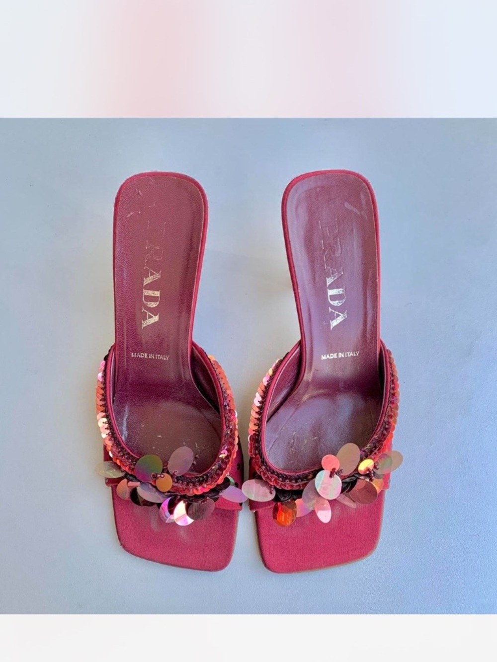 Prada Red Sequin Embellished Slide Mules
